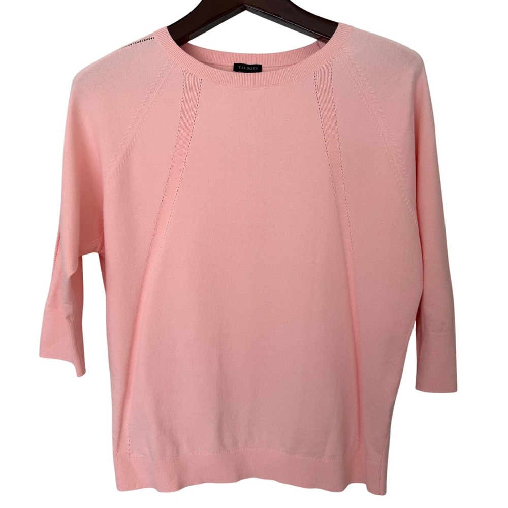 Talbots Women's Pink Knit Sweater 3/4 Sleeve Crew Neck‎ Size Medium NWT
